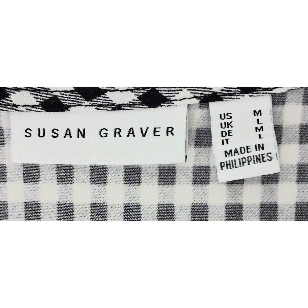 Susan Graver Tank Top Women's Size Medium Black White Gingham Liquid Knit V-Neck - Picture 5 of 9